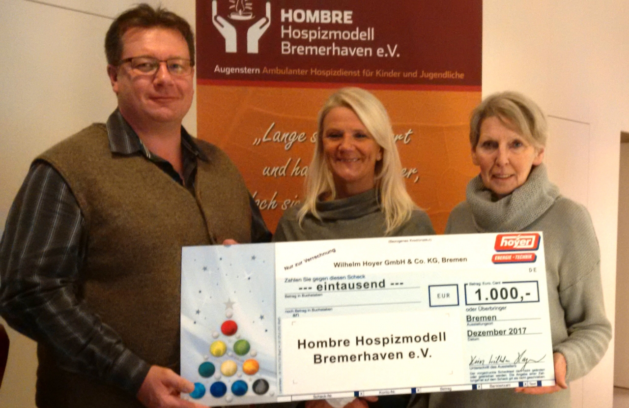 Hombre-Hospizmodell Bremerhaven bekam Scheck über 1.000 Euro