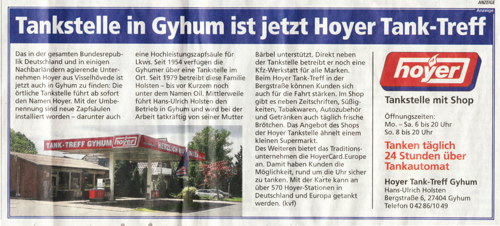 Taßkstelle in Gyhum ist jetzt Hoyer Tank-Treff